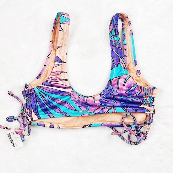 NWT Altar’d State Swim Floral Tropical Lace Up Bikini Top - Picture 3 of 4